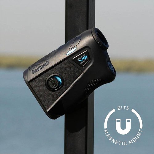 Bushnell Golf Tour V6 Shift Laser Rangefinder, Black | Slope Compensation, PinSeeker, Magnetic Mount, 6X Magnification, 1300 Yard Range, 3D Flyovers in App, Signature Series Golf Towel Bundle