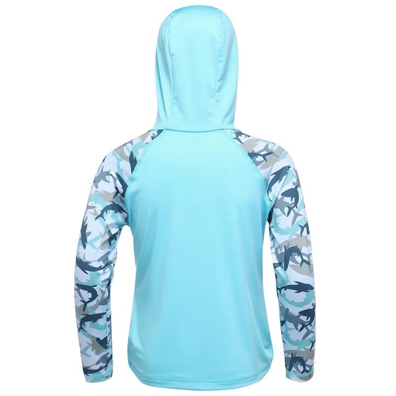 Boys Rash Guard Swim Hoodie - Long Sleeve Sun Protection Shirt, Azure Blue 4T