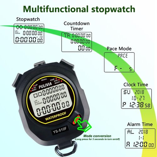 PULIVIA Waterproof Stopwatch Timer 10 Lap Split Memory Digital Stop Watch for Sports