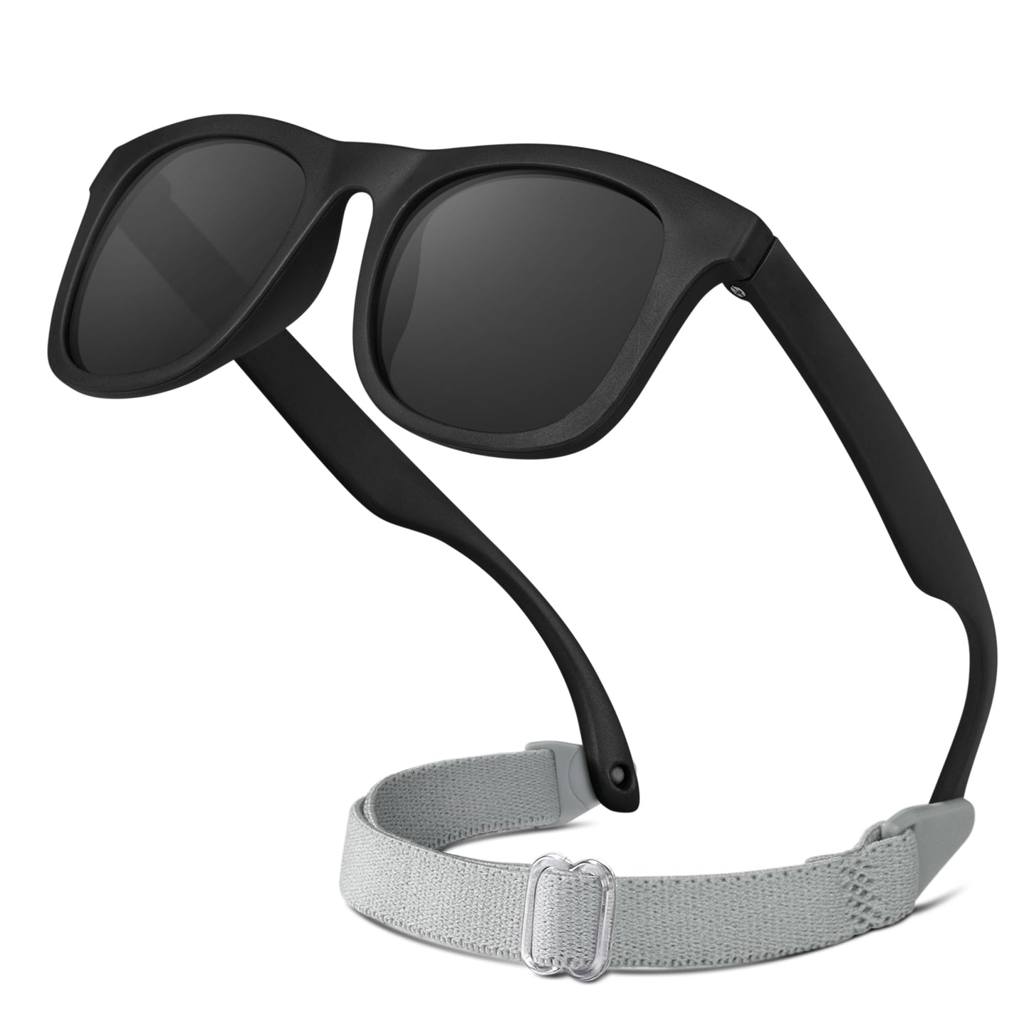 RIVBOS Baby Sunglasses Boys&Girls with Strap UV400 Polarized Flexible for Toddler,Infant and Newborn(0-24month) Black&Grey Lens RBK0231