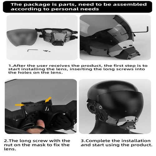HSAPAZD Tactical Punk Mask Sci-fi Functional Wind Mechanical Role-Playing Mask Half Helmet Technology Sense Paintball Firearms Outdoor Skiing Anti-Fog Goggles CS War Game Protective Equipment