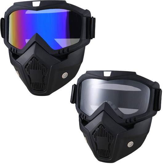 2 Pieces Motorcycle Goggles Detachable Face Mask,Paintball Mask Anti Fog, ATV Dirt Bike Paintball Goggle Anti-Scratch UV400 Eyewear for Men Women