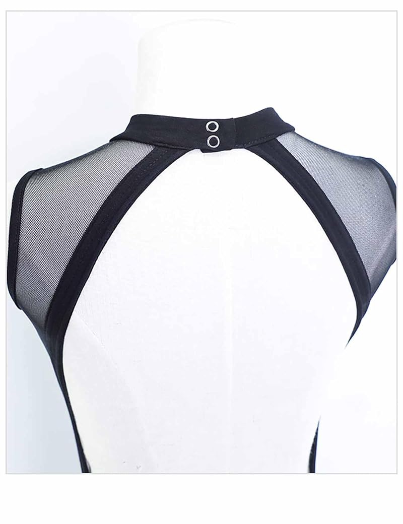 Daydance Black Leotard for Girls Women Open Back Mesh Short Sleeve Ballet Dancewear - Variation: Black-Cotton Spandex+Medium