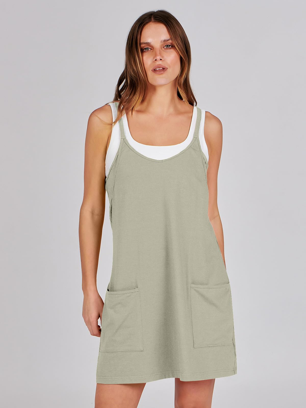 ANRABESS Women Athletic Dress Summer Tennis Workout Active Sports Mini Romper Dress Built in Shorts Travel Vacation Clothes Light Grey Medium