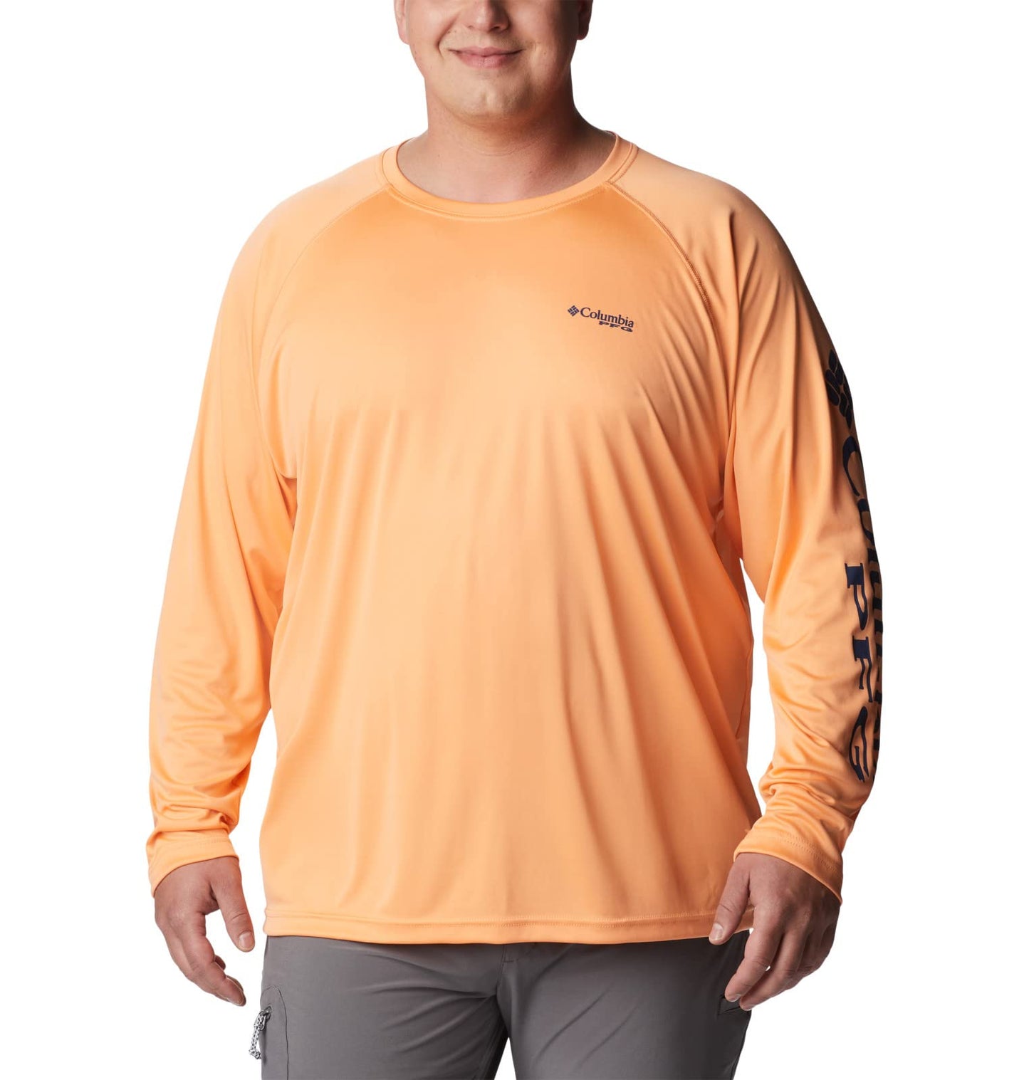 Columbia Men's Terminal Tackle Long Sleeve Shirt, Bright Nectar/Carbon Logo, 1X Big