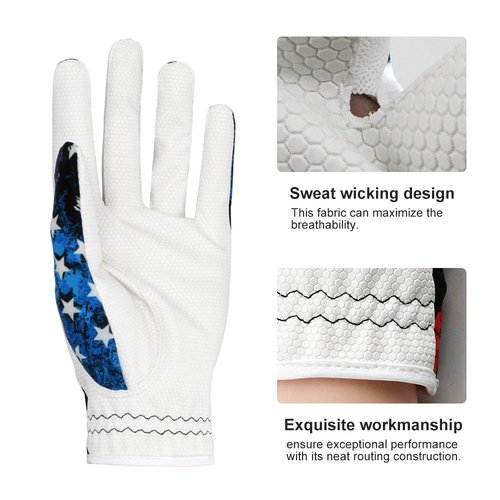 GOLTERS Golf Gloves for Men and Women Left Hand for Right Handed Golfer The American Flag Printing Synthetic Leather Lycra Fiber Adjustable Closure (Men's USA Flag Golf Gloves, Large)