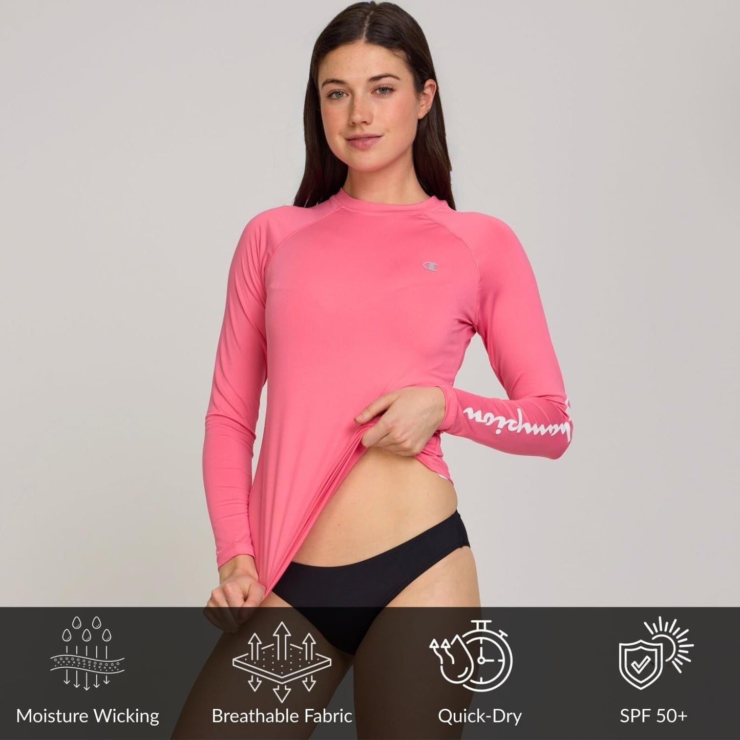 Champion Rash Guard for Women, Womens Rash Guard Long Sleeve Shirts, Rashguard Swim Shirt Women UPF 50+ SPF & UV Protection Pink
