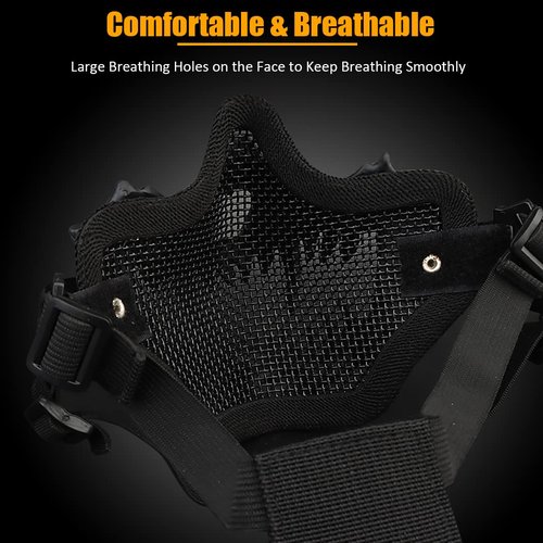 Yzpacc Airsoft Half Face Skull Masks Tactical Face Protection Mesh Mask for Halloween Paintball CS Hunting