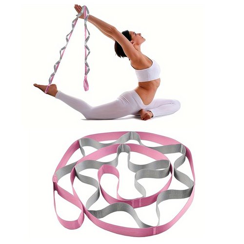 Yoga Strap Non Elastic Stretch Band for Physical Therapy, Stretching Strap with Loops For Stretching Equipment, Stretch Bands for Exercise and Flexibility - Fascia, Hamstring & Leg Stretcher Belt (Pink)