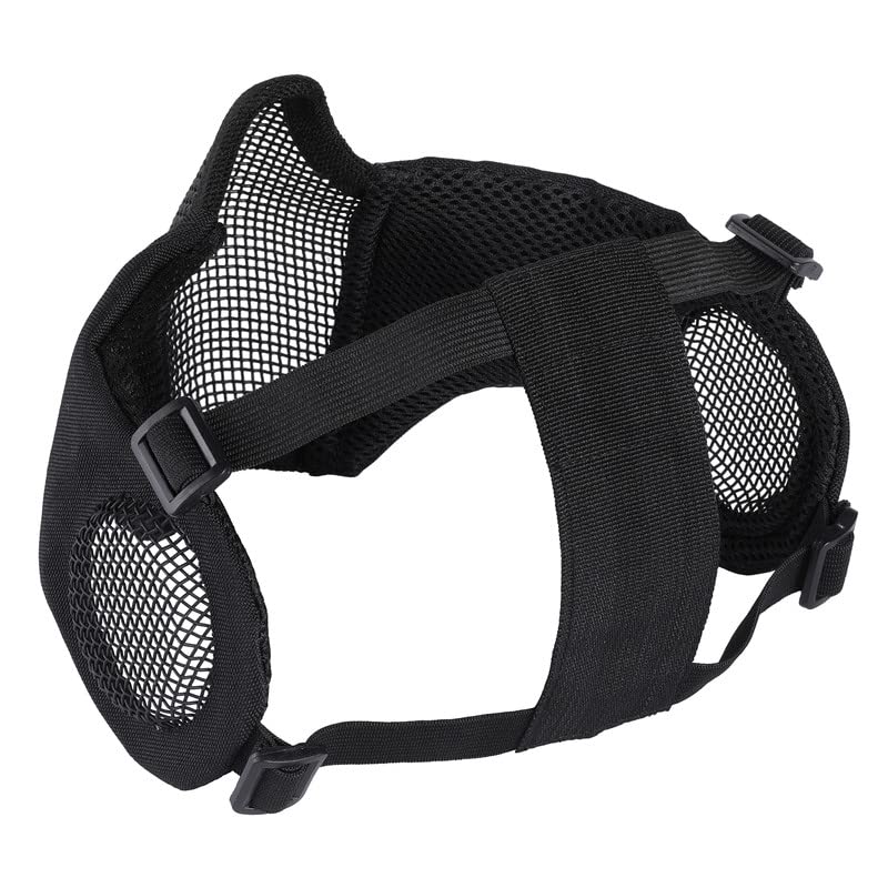 Foldable Steel Mesh Airsoft Mask with Ear Protection - Black