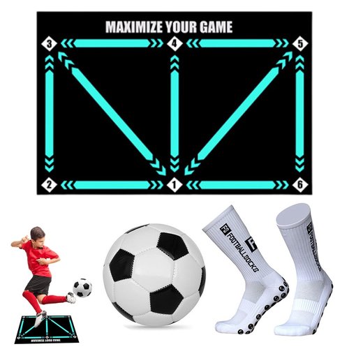 Shindefender Skll Mat - Shin Defender Soccer Training Mat with Adjustable Soccer Trainer,Non-slip Silent Football Footstep Equipment for All Levels to Improve Speed,Strength and Coordination(SET B)