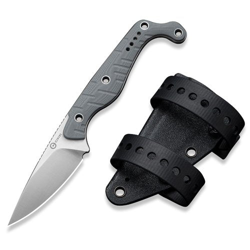 CIVIVI SOKN EDC Fixed Blade Knife with Kydex Sheath, Full Tang Tactical Knife with 2.82" Nitro-V Blade G10 Handle for Survival Camping Hiking Hunting C22027-2, Gray