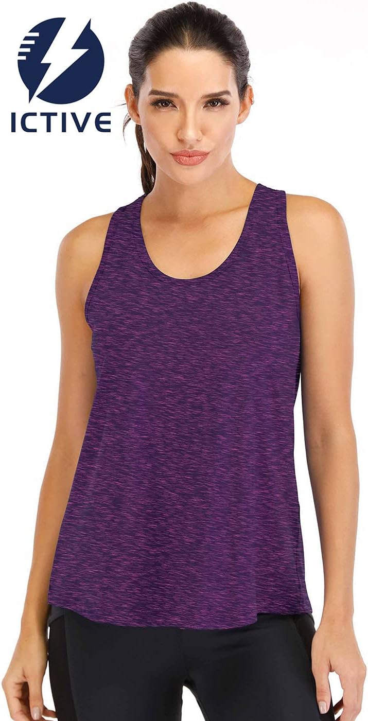 ICTIVE Workout Tops for Women Loose Fit Racerback Mesh Backless Muscle Tank Running Shirts