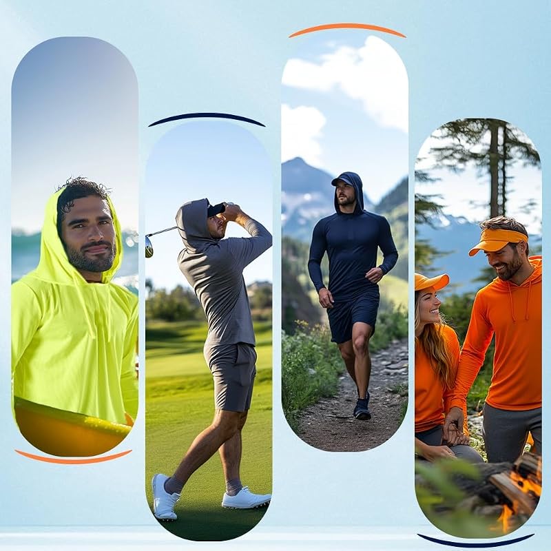 UPF 50+ Men’s Sun Protection Hoodie - Long Sleeve with Face Mask (Gray/Navy/Blue, Medium)
