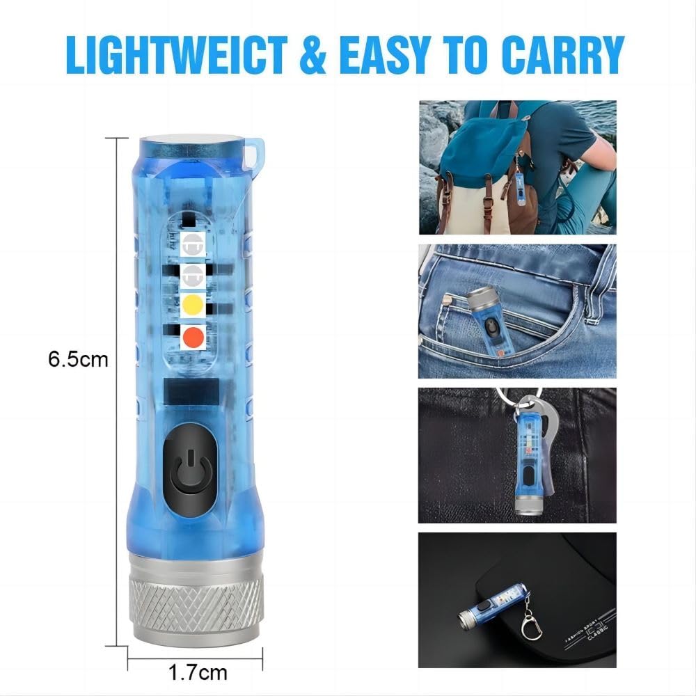 Dewould Mini USB-C LED Keychain Flashlight,Instantaneous On,Lock Mode,400 Lumen Mini Rechargeable Flashlight with EDC Small Size,10 Modes,Perfect for Gift Camping Emergencies Outdoor(White)