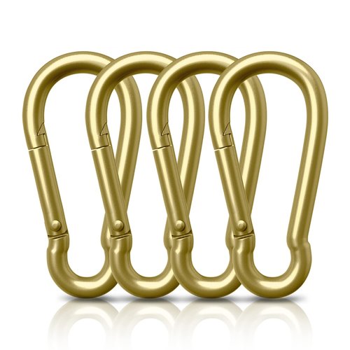 AUTMATCH Carabiner Clips, 3" Carbon Steel Spring Snap Hook Caribeener Clips Buckle Pack Grade Heavy Duty Carabiners Quick Link for Camping, Fishing, Hiking, Traveling, Gold, 4 Pack