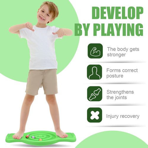 Seenelling Maze Balance Board for Kids Plastic Wobble Rocker Balance Board with Mini Balls Load 220lb Balance Game with Handles for Toddler Balancing Exercise Equipment Game, 24.5 x 11.8 Inch (Green)