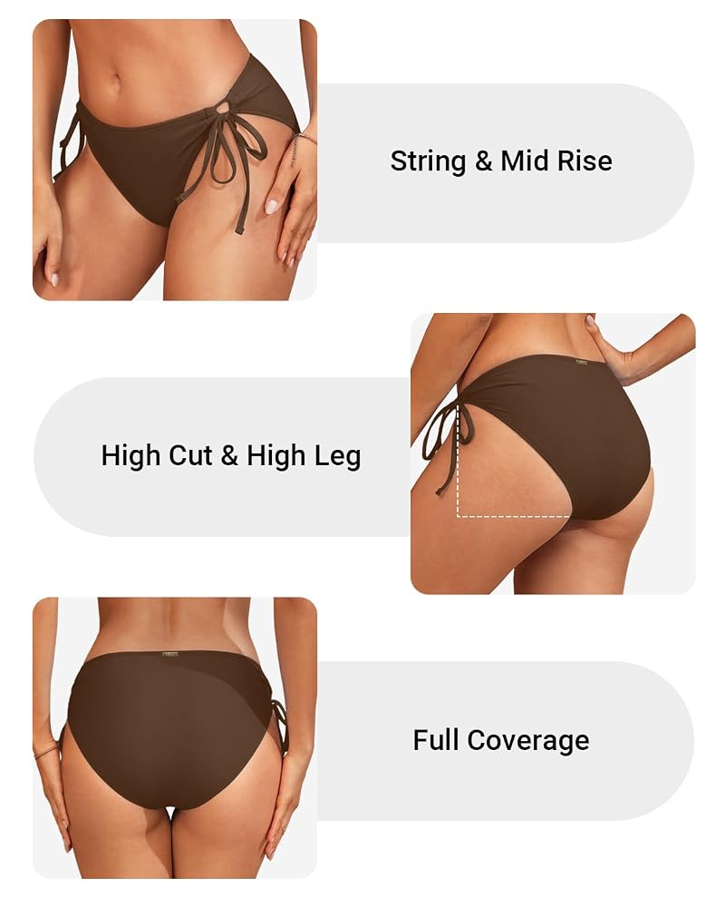 Zmart Brown Medium Side Tie Full-Coverage Bikini Bottoms - High-Leg, Chlorine-Resistant