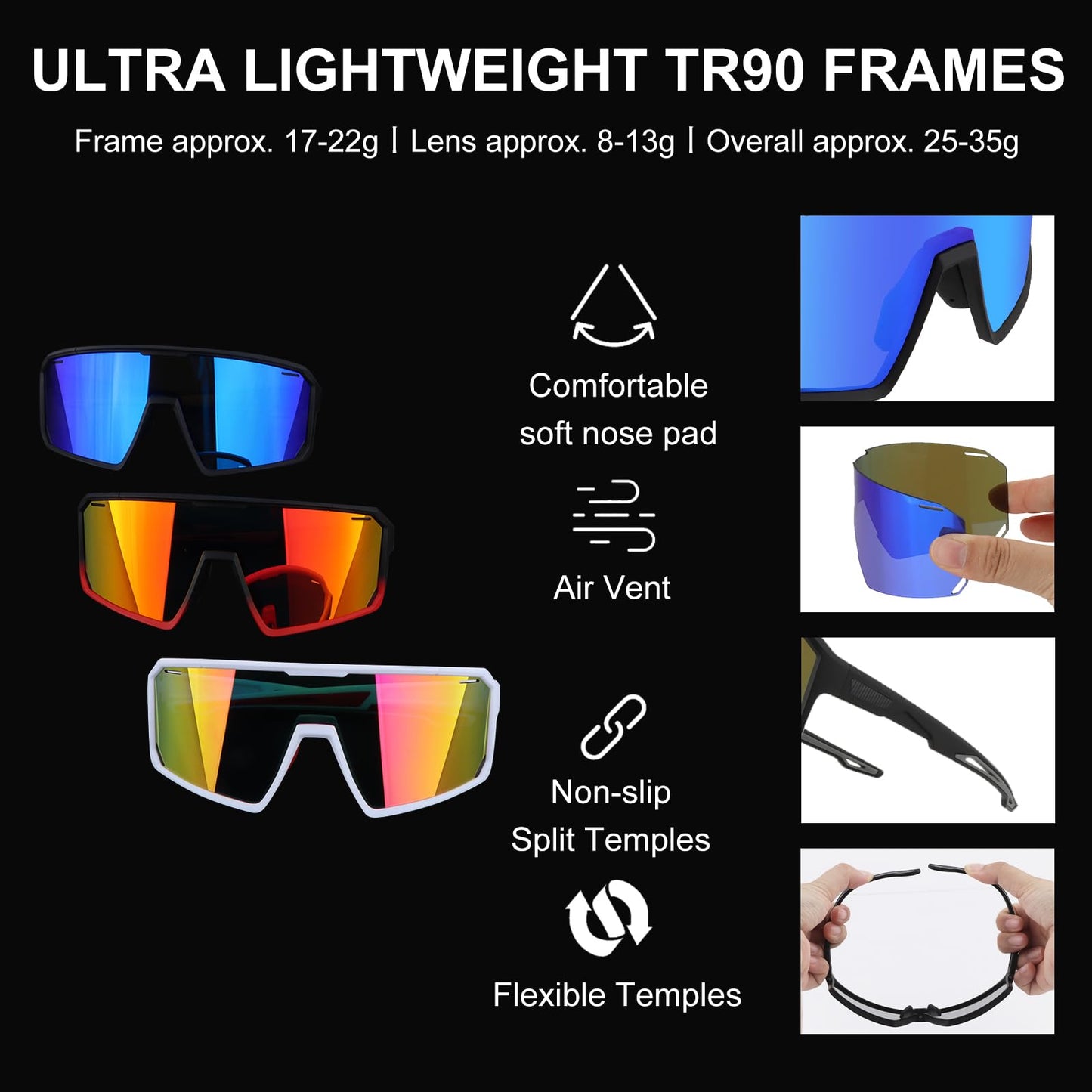 ToopMount Cycling Sunglasses with 2 Interchangeable Lenses, UV 400 Protection Coating Glasses of Full Rim TR90 Frame, Polarized Sports Glasses for Baseball Hiking, Athletic Sunglasses Youth Teens