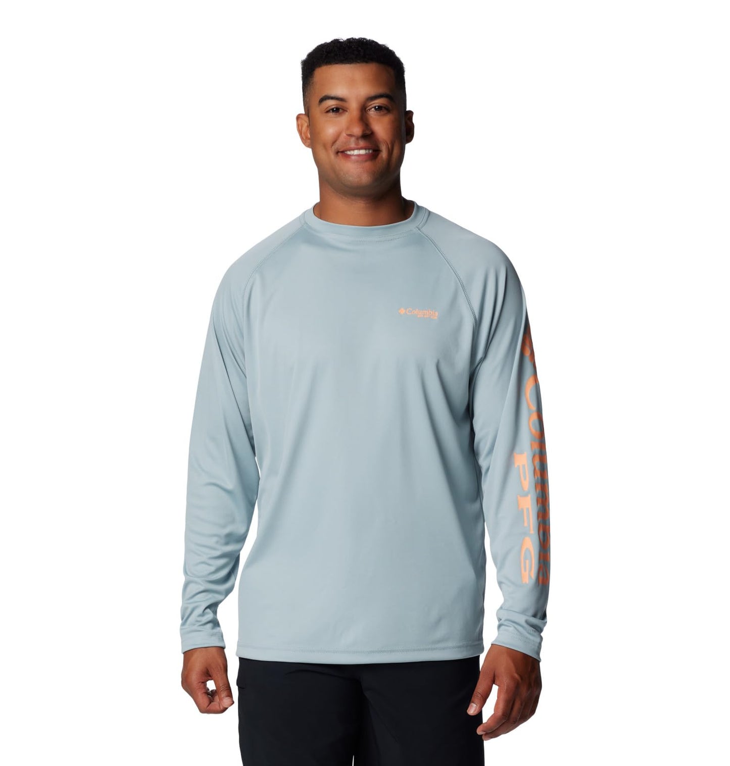 Columbia Men's PFG Terminal Tackle Long Sleeve Fishing Shirt, Crushed Blue/Bright Nectar Logo, 5X Tall