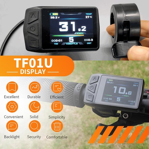 Ebike Color Screen Display Meter KT-TF01U （with USB） 24V 36V 48V 52V Electric Bike Conversion Kit LCD Display for KT Controller Kit (Green Plug(5pin Waterproof Plug))