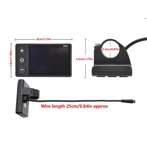 CAUNLA 24V 36V 48V Electric Bike Speedometer Odometers S866 Color Display LCD Meter Electric Scooter Control Panel 5pin Plugs