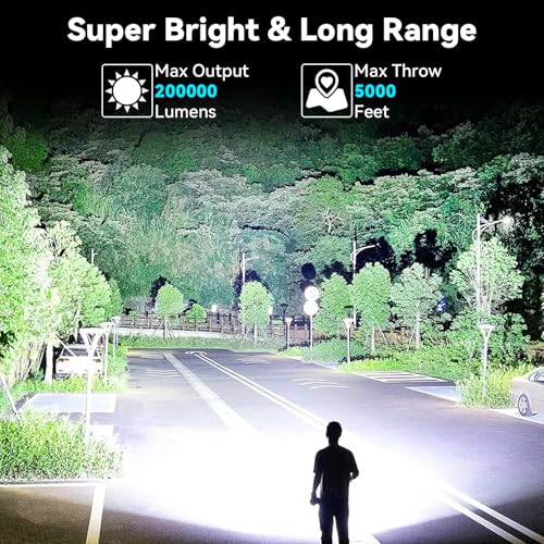 Rechargeable 200000 Lumens Waterproof LED Spotlight with 3 Lenses & Foldable Stand