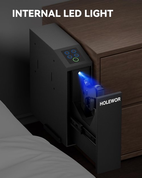 Gun Safe Biometric Pistol Safe Bedside Handgun Case, Slider Fingerprint 3 Ways Quick Access Mounted Gun Lock Box for Nightstand, Bed, Desk, Wall, Dresser