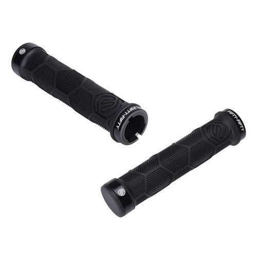 FIFTY-FIFTY Double Lock-On Mountain Bike Grips, Bicycle Handlebar Locking Grips, Non-Slip MTB Handle (Black)