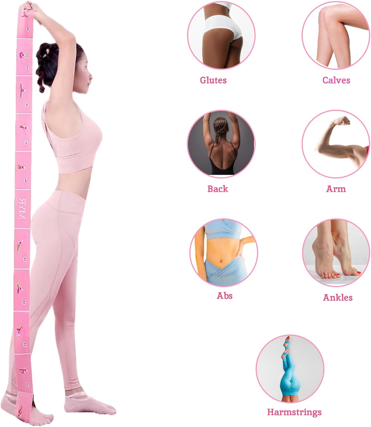 2 PCS Stretch Bands For Kids and Adults – Yoga Straps for Stretching with Multi- Loop – Workout Guide – Video For Exercise, Elastic Stretch Strap Pilates, Yoga, Dance, Gymnastics, Dance, Ballets Bands