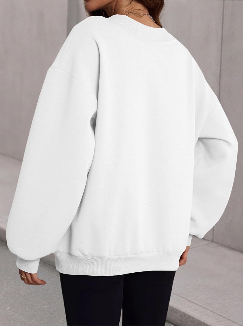Hilinker Women’s V-Neck Oversized Sweatshirt White Large