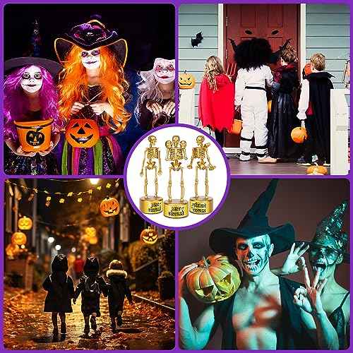 Halloween Trophy 4 Pack Best Costume Skeleton Trophies, Halloween Skeleton Funny Trophy Plastic Tropies for Contest Awards, Halloween Party Prizes for Adults Party Supplies