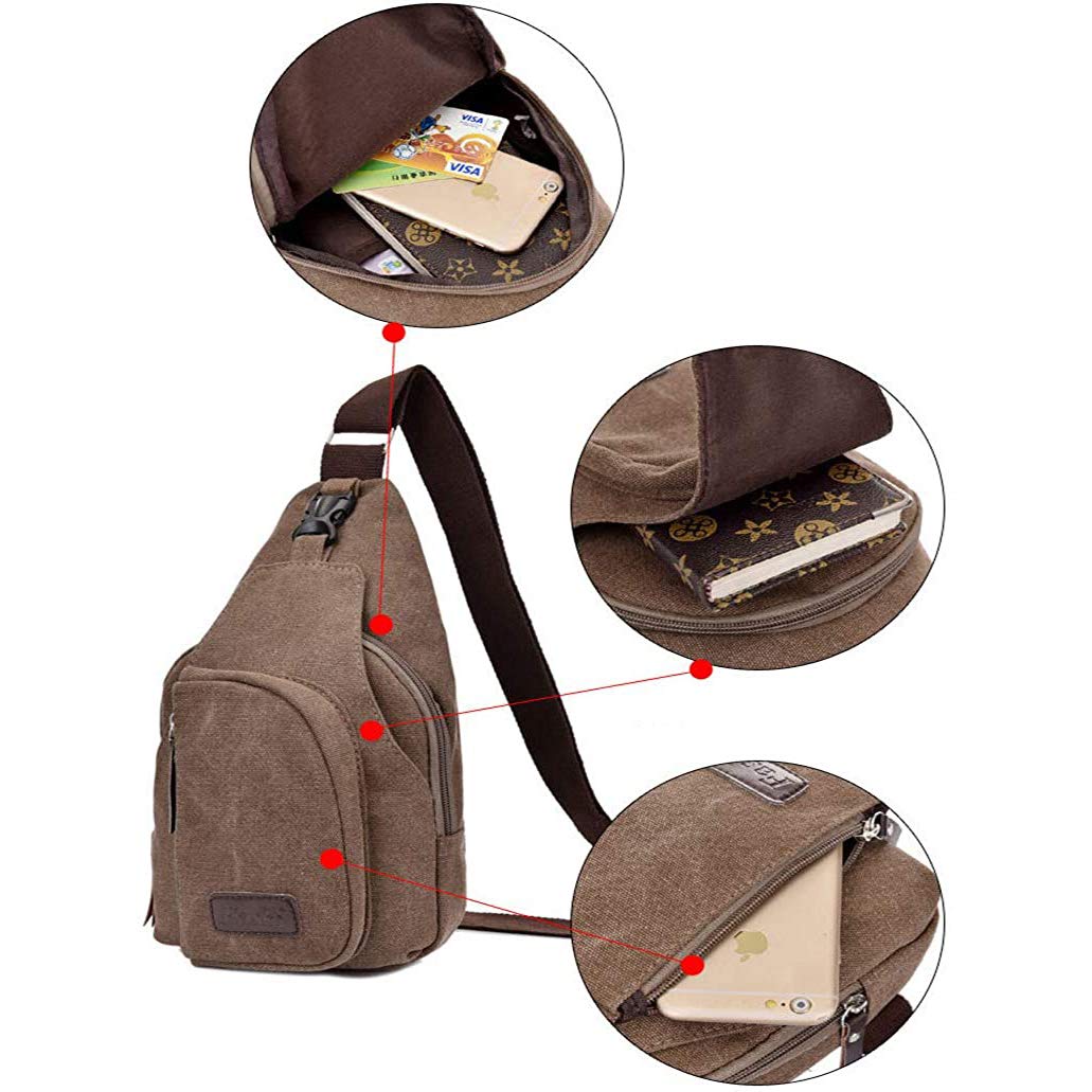 Q QICHUANG Canvas Sling Bag Small Crossbody Backpack Hiking Daypack Rucksack for Men Women Outdoor Cycling Travel