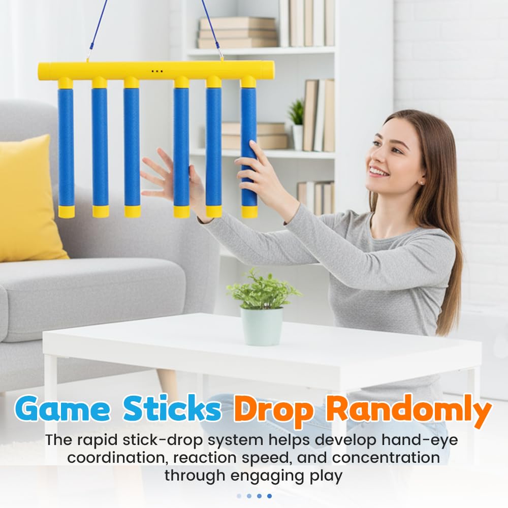 NEKSKA Reflex Sticks Rebounce Game, Reflex Challenge Game, Falling Sticks Reaction Time Trainer with Adjustable Speed Modes for Home, Office & Team Activities (Yellow)