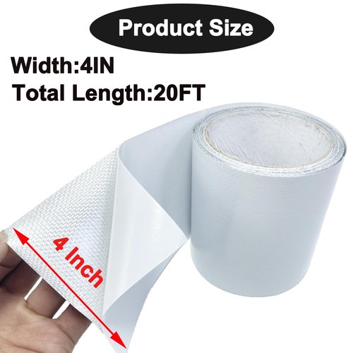 KAIHENG Waterproof Repair Tape for Awning, 4IN x 20FT Outdoor Canvas Tarp Repair Tape, Tent, Boat Covers, Canopy, Sail Tape, Tear Repair Patch Kit, Heavy Duty UVproof, White