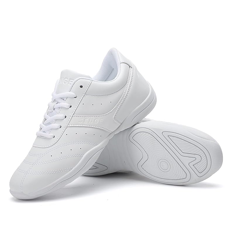 GlideMoves Little Kid Girls White Leather Tumbling Cheer Shoes - White, 10.5 Women/9.5 Men