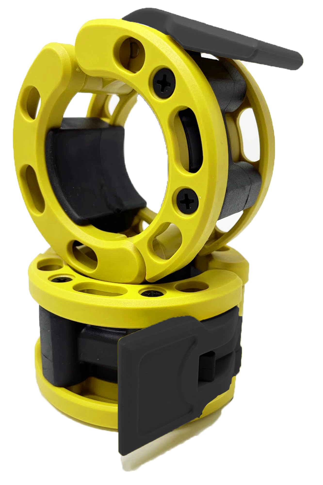 Clout Fitness Olympic Barbell Clamps Collars Quick Release Pair of Locking Weight Clips Fit 2 Inch Barbell (Yellow with Black Lever)