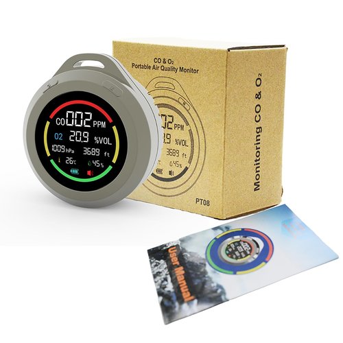 Prodolita 6-in-1 Portable Oxygen Detector O2 Monitor with CO, Altimeter, Barometer, Temperature, Humidity Monitor for Hiking, Campimg, RVs and Outdoor Activitists (First Version)