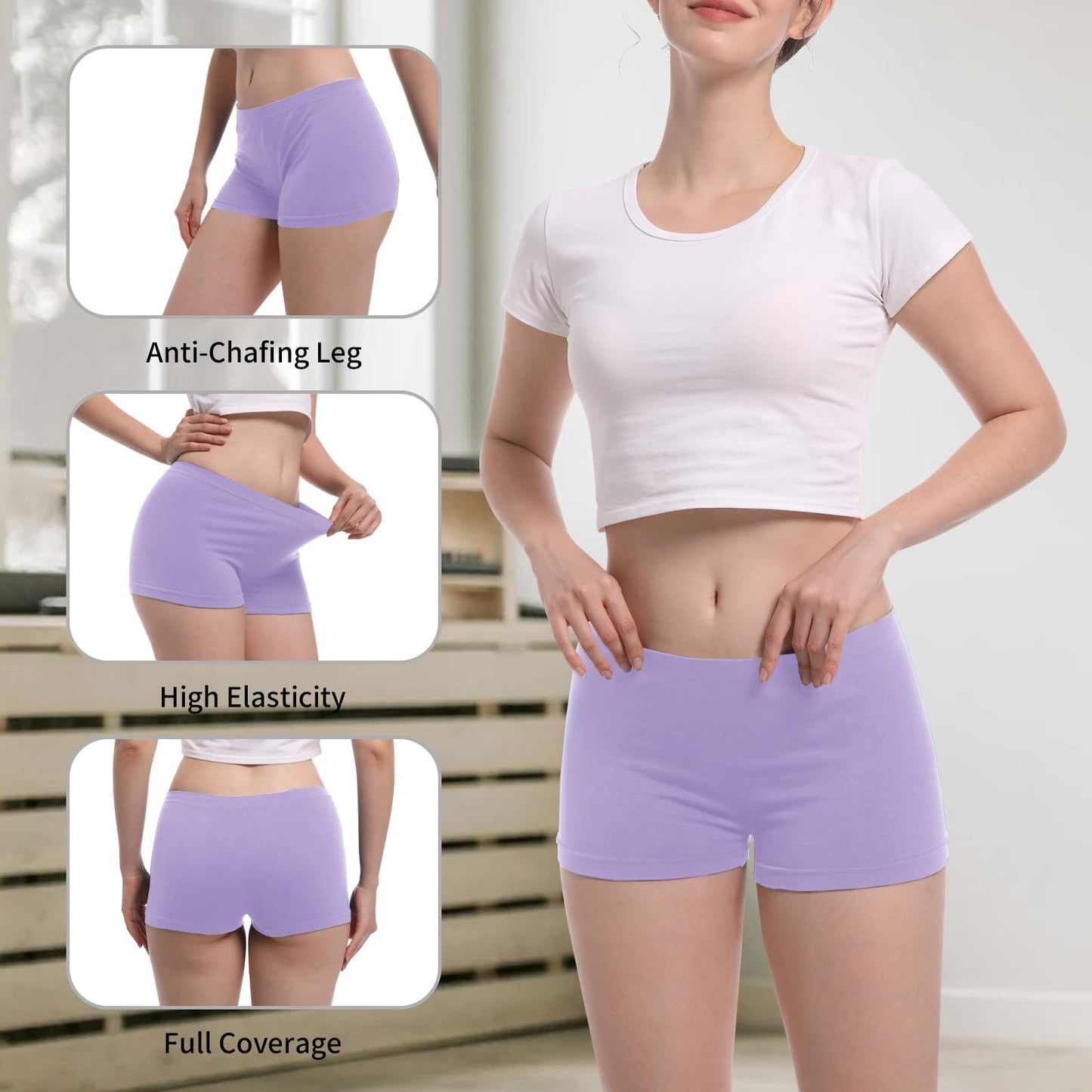 PSEFNAGX 6 Pieces Stretch Comfort Women Boyshort Fall Plate Sexy Panty Underwear Size Small