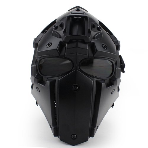 Hunting Explorer Robot Full Head Helmet for Tactical Necessary Or Riding(Steel Mesh/Blue/Black Goggles)