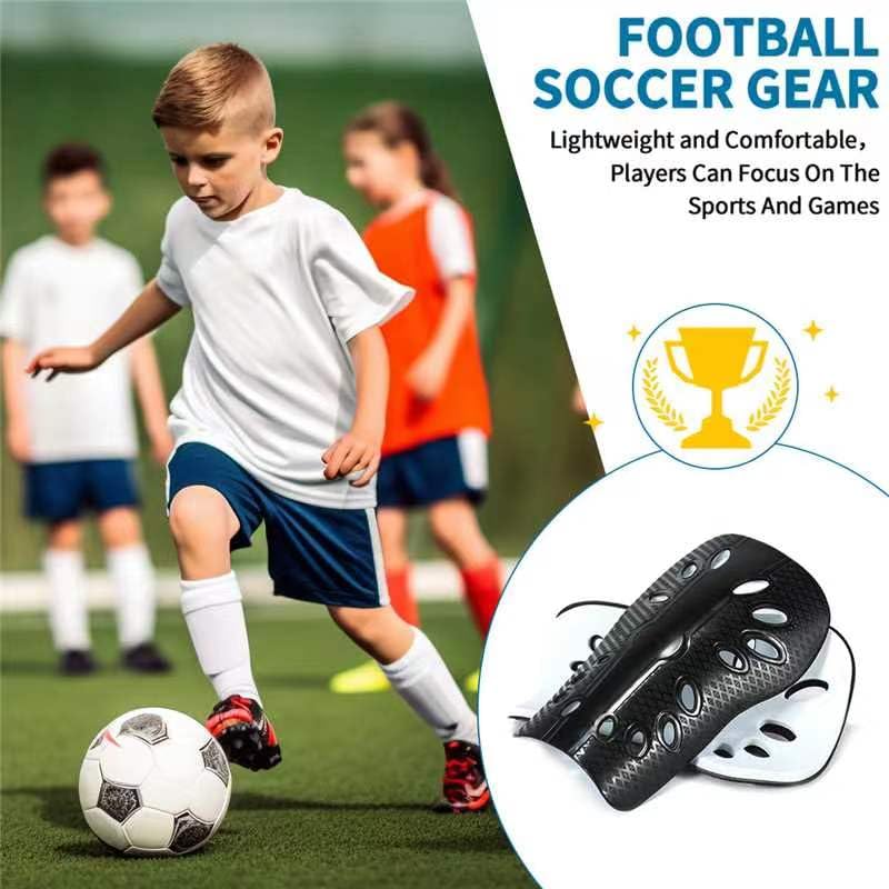 Kids Soccer Shin Guards Black & White Small Breathable Lightweight Protective Pads
