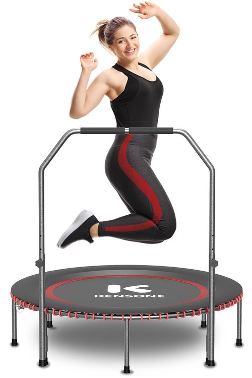 K KENSONE 48" Low-Impact Rebounder Trampoline for Adults with Bungee, 550LBS Quiet Mini Exercise Trampoline with Adjustable U-Shaped Foam Handle Bar, Fitness Equipment for Indoor/Gym Workout