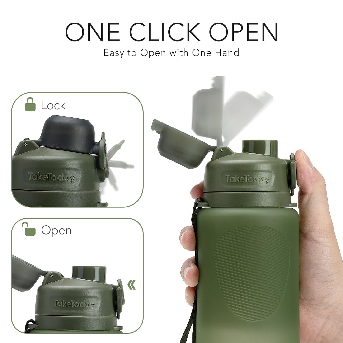 TakeToday Collapsible Water Bottles for International Travel, 32oz Green