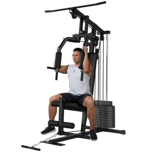 Multifunctional Home Gym Equipment for Home Gym, Workout Station with 150LBS Weight Stack, Exercise Machine for Full Body Traning with Pulley System