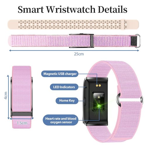 Smart Health Wristband for Men Women, Wearable Activity & Fitness Tracker with GPS, 100+ Sport Modes, Measuring Heart Rate, Health, Sleep, Stress, IP68 Waterproof Health Tracker with Free App, Pink