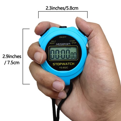 MUSHPORT Stopwatch Timer Only Stopwatch Mode, ON/Off Silent Simple Operation, Without Clock Date Countdown, Digital Stop Watch for Sports Kids Coaches Swimming Running, Blue