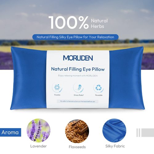 Lavender Eye Pillows for Relaxation, Yoga Eye Pillow for Meditation, Microwavable Weighted Eye Pillow for Yoga, Moist Heat & Cold Eye Compress with Aromatherapy (Blue) - 2 Pack