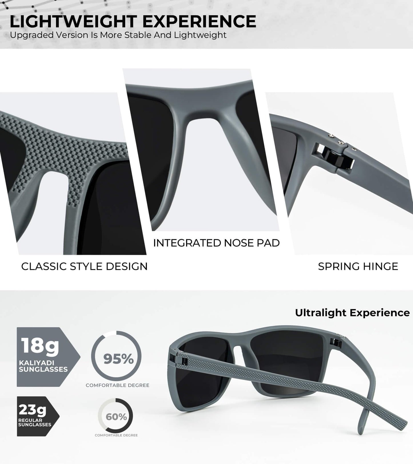 KALIYADI Polarized Sunglasses Men, Lightweight Mens Sunglasses Polarized UV Protection Driving Fishing Golf (Frame Grey|Lens Black/Ice Blue/Red)
