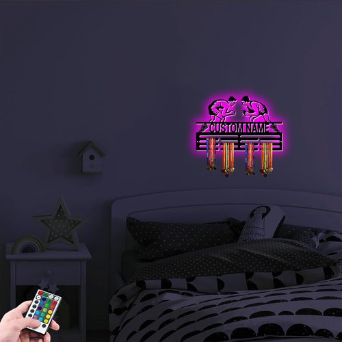 XIAO.Z Personalized Metal Wrestling Medal Hanger Holder Display Rack for Awards Ribbons With Led Light- Custom Sports Medal Holder for Wall,Medal Hanger Display Award Rack With Boy Girl Kid's Name