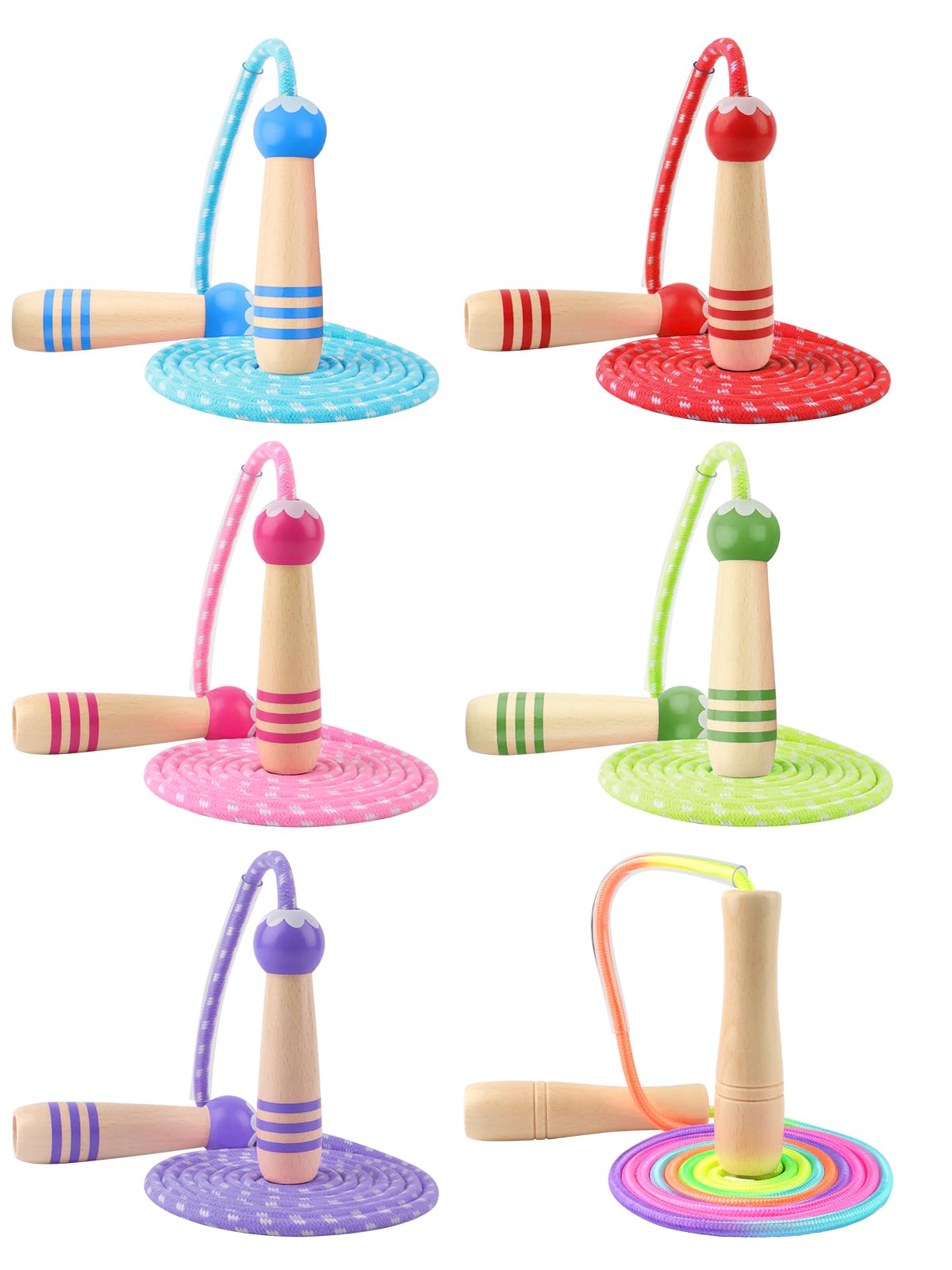 Lorvain Jump Rope for Kids, 8.5FT Adjustable Cotton Skipping Rope with Wooden Handle for Girls and Boys Fitness Workout Exercise Outdoor Fun Activity, Rainbow Jump Rope